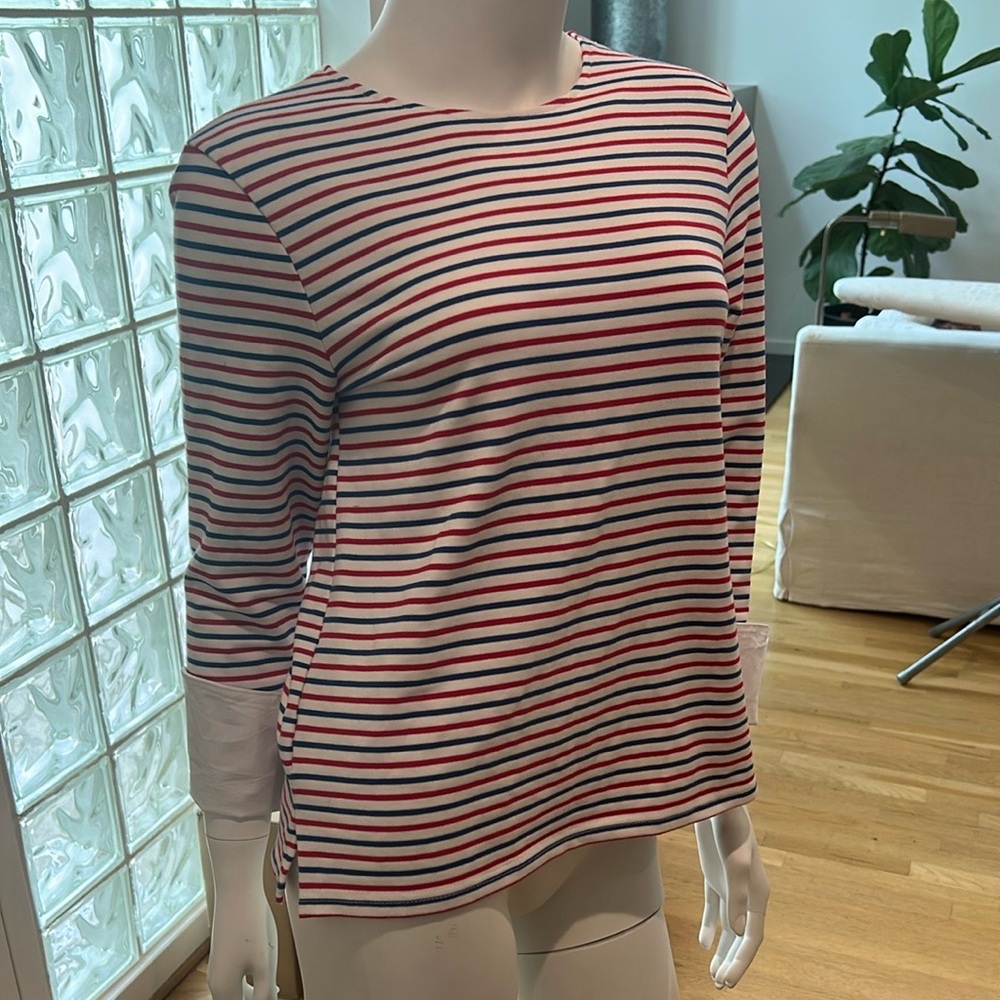 Anthropology- Deletta Red and Blue Striped Top